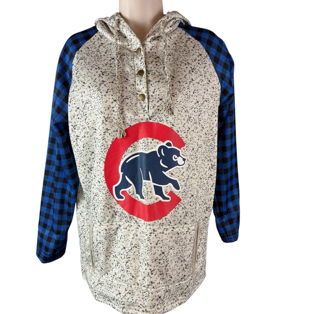 Chicago Cubs Hoodie Sweatshirt Mens Small MLB Baseball Plaid Pullover 687
